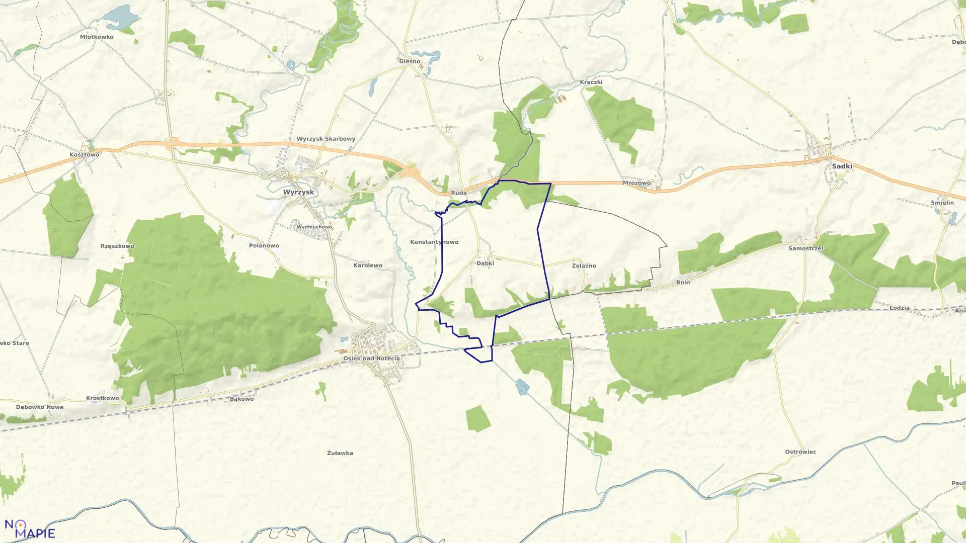 Mapa obrębu DĄBKI w gminie Wyrzysk