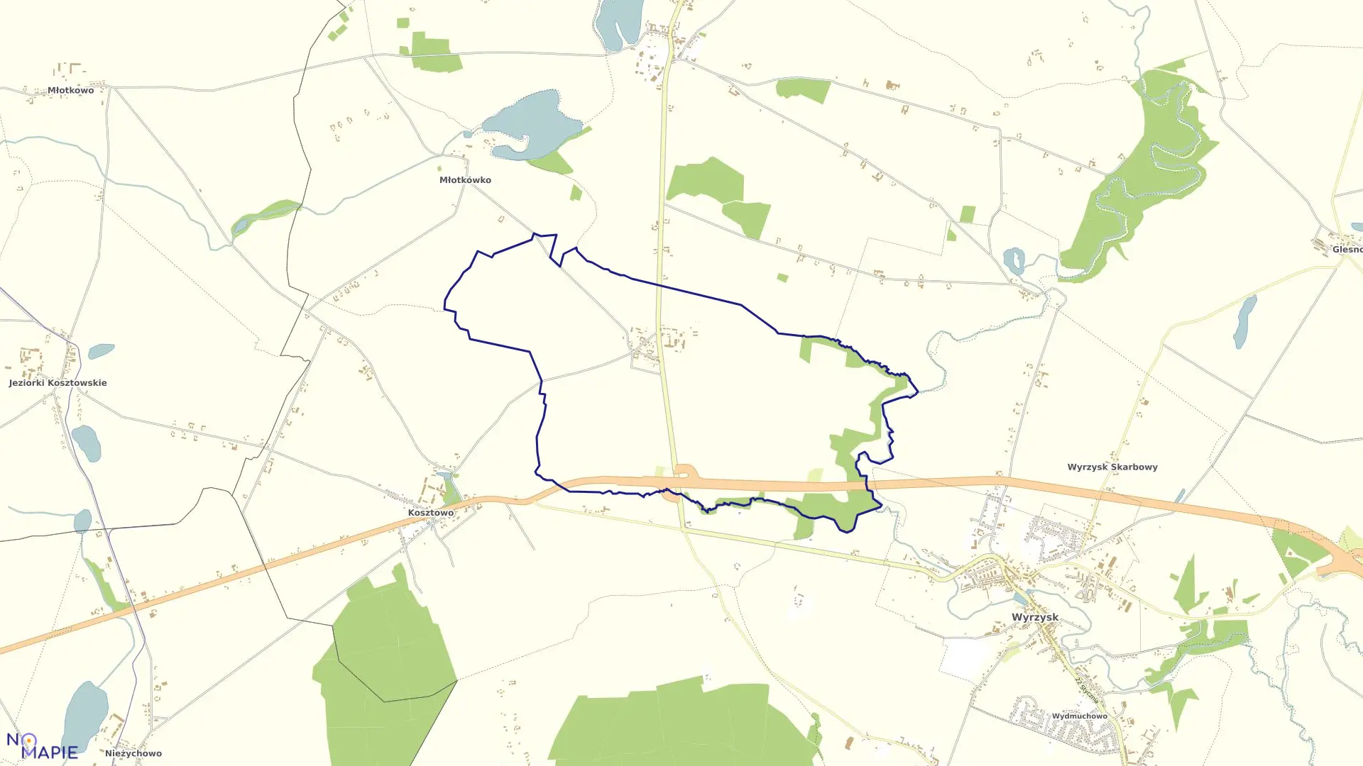 Mapa obrębu DOBRZYNIEWO w gminie Wyrzysk